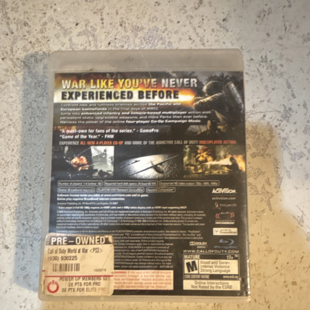 Call of Duty: World at War Sony PlayStation 3 PS3 Game w/ Case M Rated
